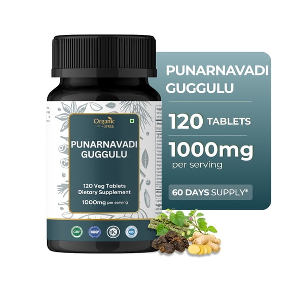 ORGANIC SPREE Punarnavadi Guggulu Tablets 120 Count Ayurvedic Herbal Supplement with Guggulu for Daily Wellness Certified and Vegetarian