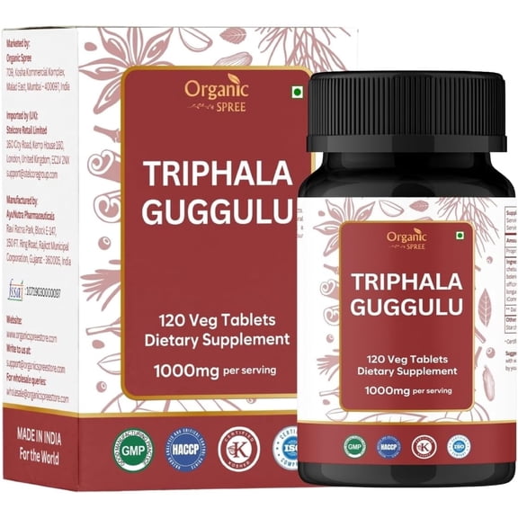 ORGANIC SPREE Triphala Guggulu 120 Tablets - Ayurvedic Formulation - Certified and Vegetarian