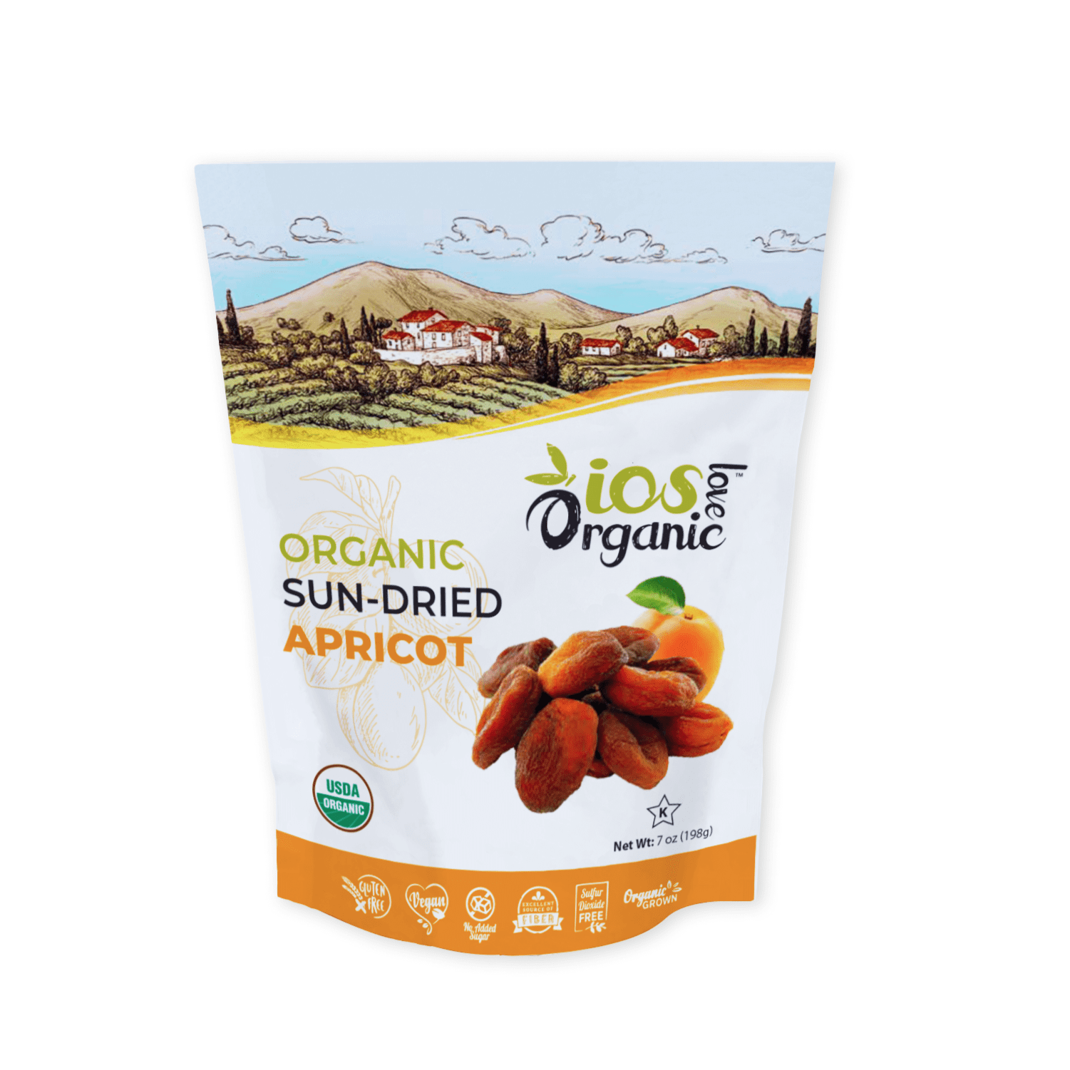 IOS Love Organic Organic Sun-Dried Apricot, USDA Certified, 7oz Bag