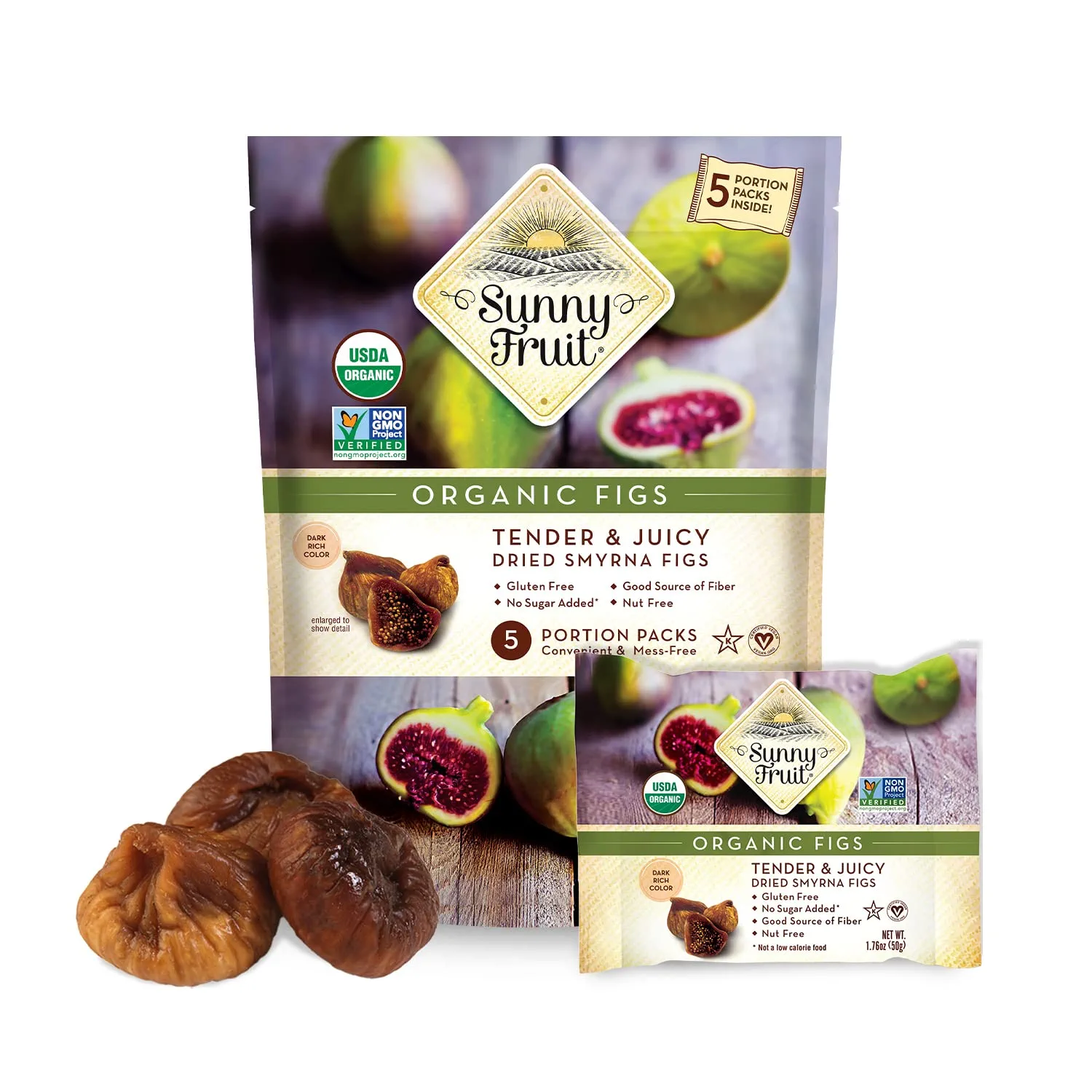 ORGANIC Turkish Dried Figs - Sunny Fruit - (5) 1.76oz Portion Packs per Bag | Purely Figs - NO Added Sugars, Sulfurs or Preservatives | NON-GMO, VEGAN, HALAL & KOSHER