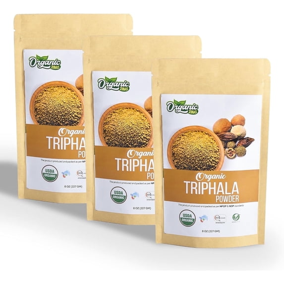 ORGANIC ZING Triphala Powder – Sundried Amla, Bibhitaki and Haritaki Fruits- 227 Gram Pack of 3 Organic