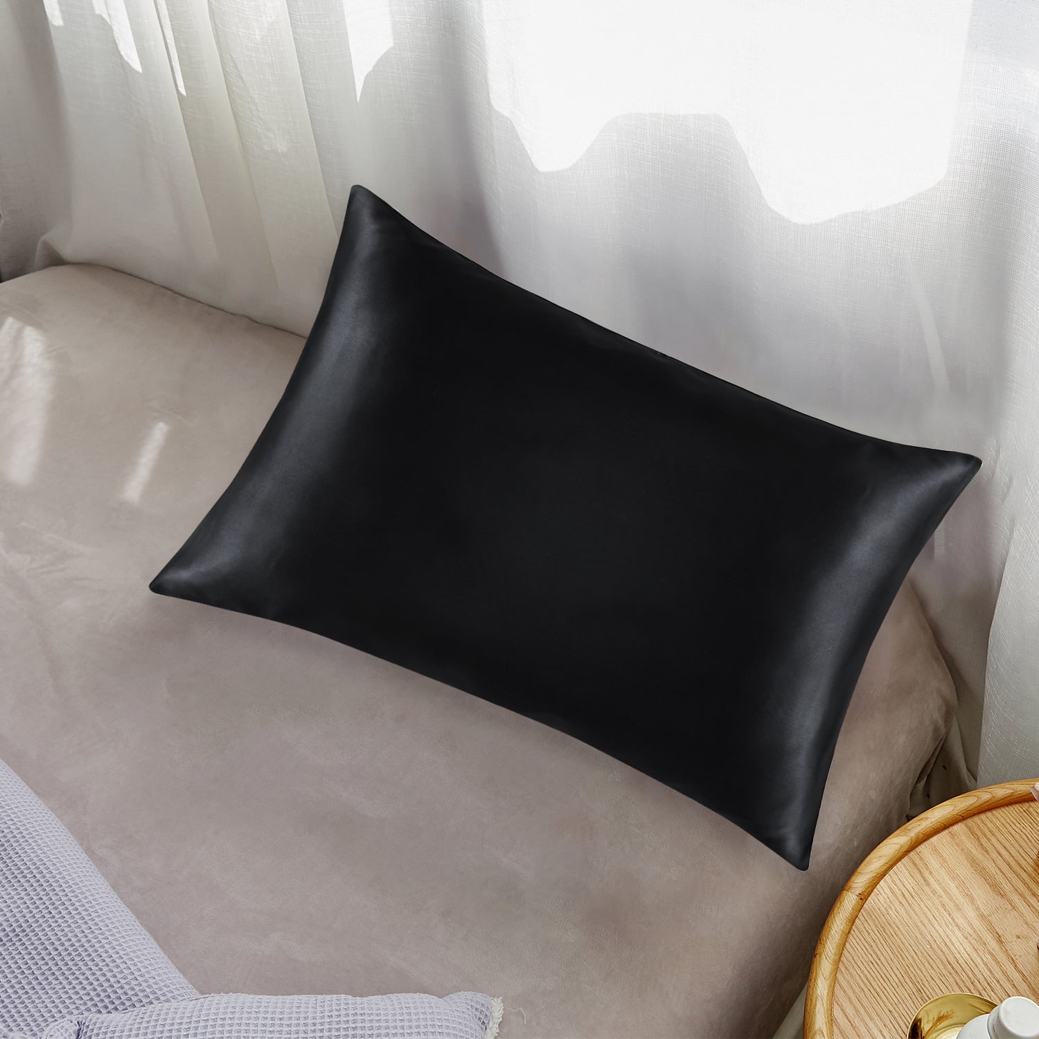 ORGANICTUNE 1 Pack Mulberry Silk King Pillowcase, 20x36 inches, Black