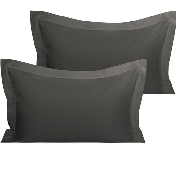 ORGANICTUNE 100% Organic Cotton Pillow Shams with 2" Flange, Super Soft and Silky, Wrinkle, Fade, Stain Resistant Sham, Dark Gray, King, 20x36 inches, 2 Pack