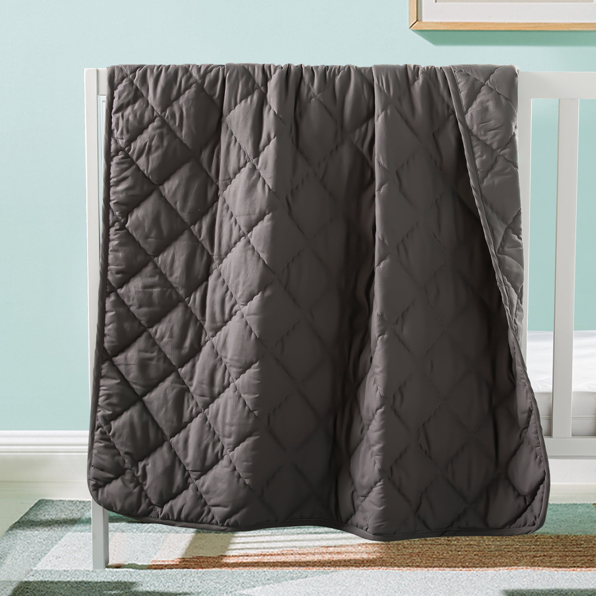 Organictune Microfiber Down Alternative Machine Washable Toddler Comforter, Super Soft and Lightweight Kids Crib Quilted Blanket for Stroller, Travel, Dark Gray, 43"x60"