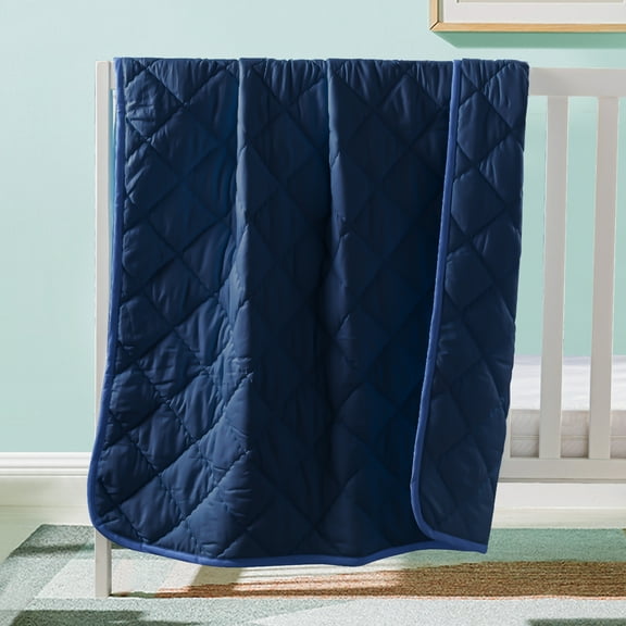 Organictune Microfiber Down Alternative Machine Washable Toddler Comforter, Super Soft and Lightweight Kids Crib Quilted Blanket for Stroller, Travel, Navy Blue, 39"x47"