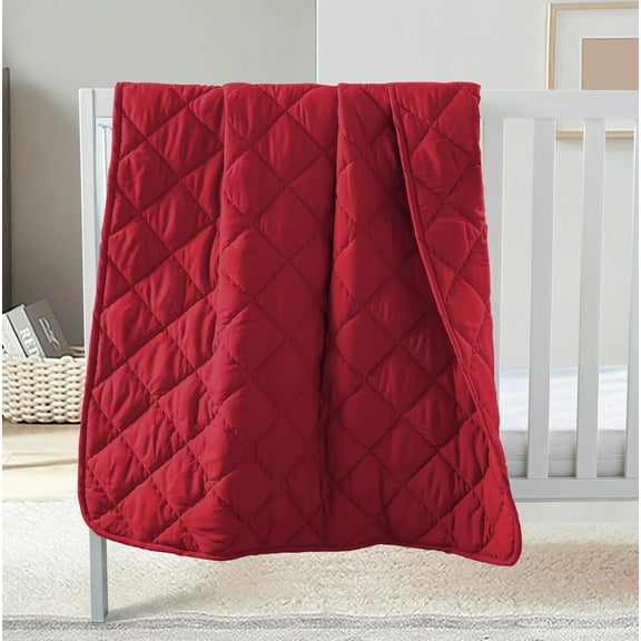 Organictune Microfiber Down Alternative Machine Washable Toddler Comforter, Super Soft and Lightweight Kids Crib Quilted Blanket for Stroller, Travel, Red, 43"x60"