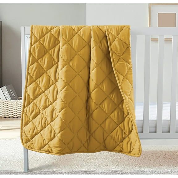 Organictune Microfiber Down Alternative Machine Washable Toddler Comforter, Super Soft and Lightweight Kids Crib Quilted Blanket for Stroller, Travel, Yellow, 39"x47"