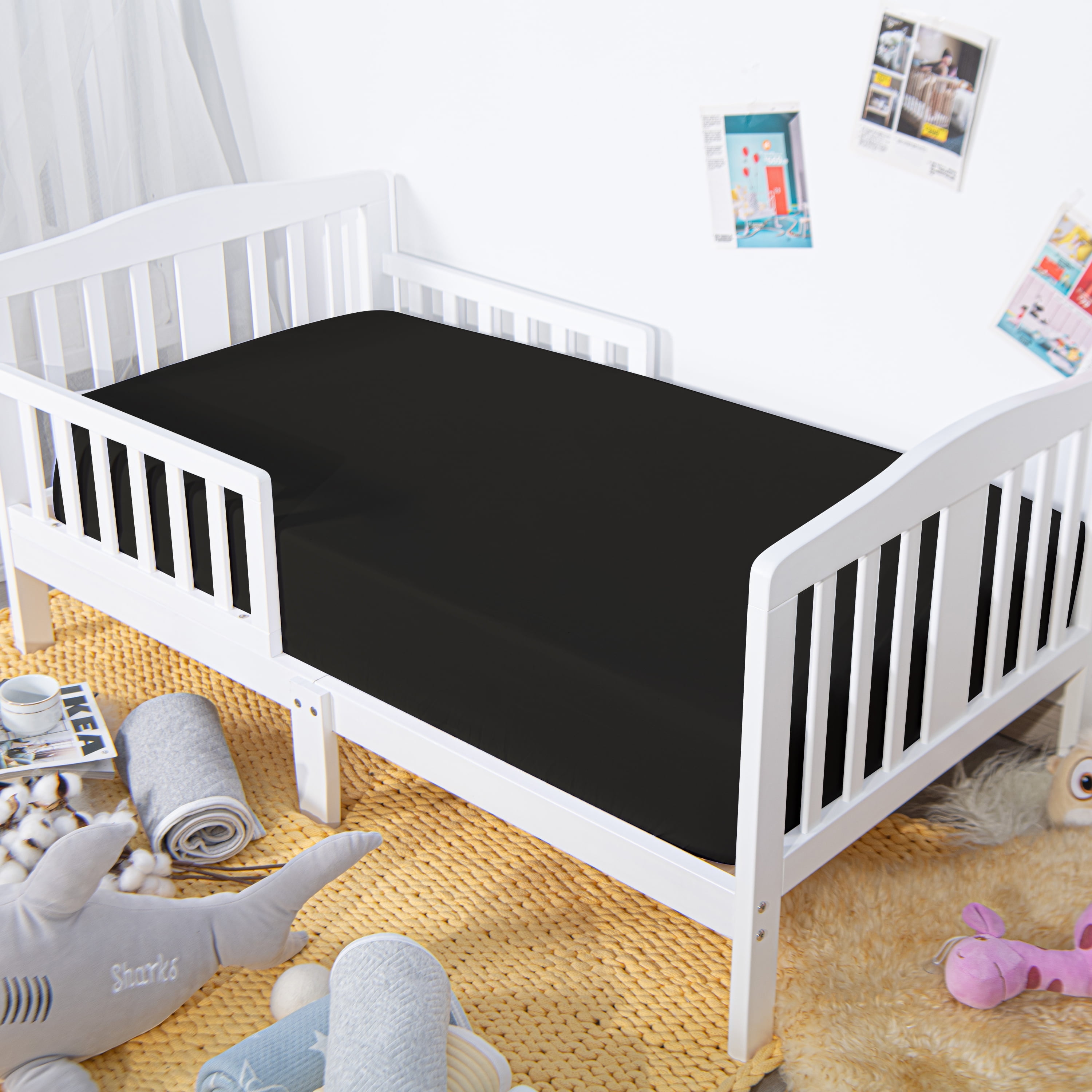 2 Pack Microfiber Easy Care Fitted Crib Sheet, Ultra Soft and Cozy Toddler Sheet for Baby Boys and Girls, Black, 28" x 52"