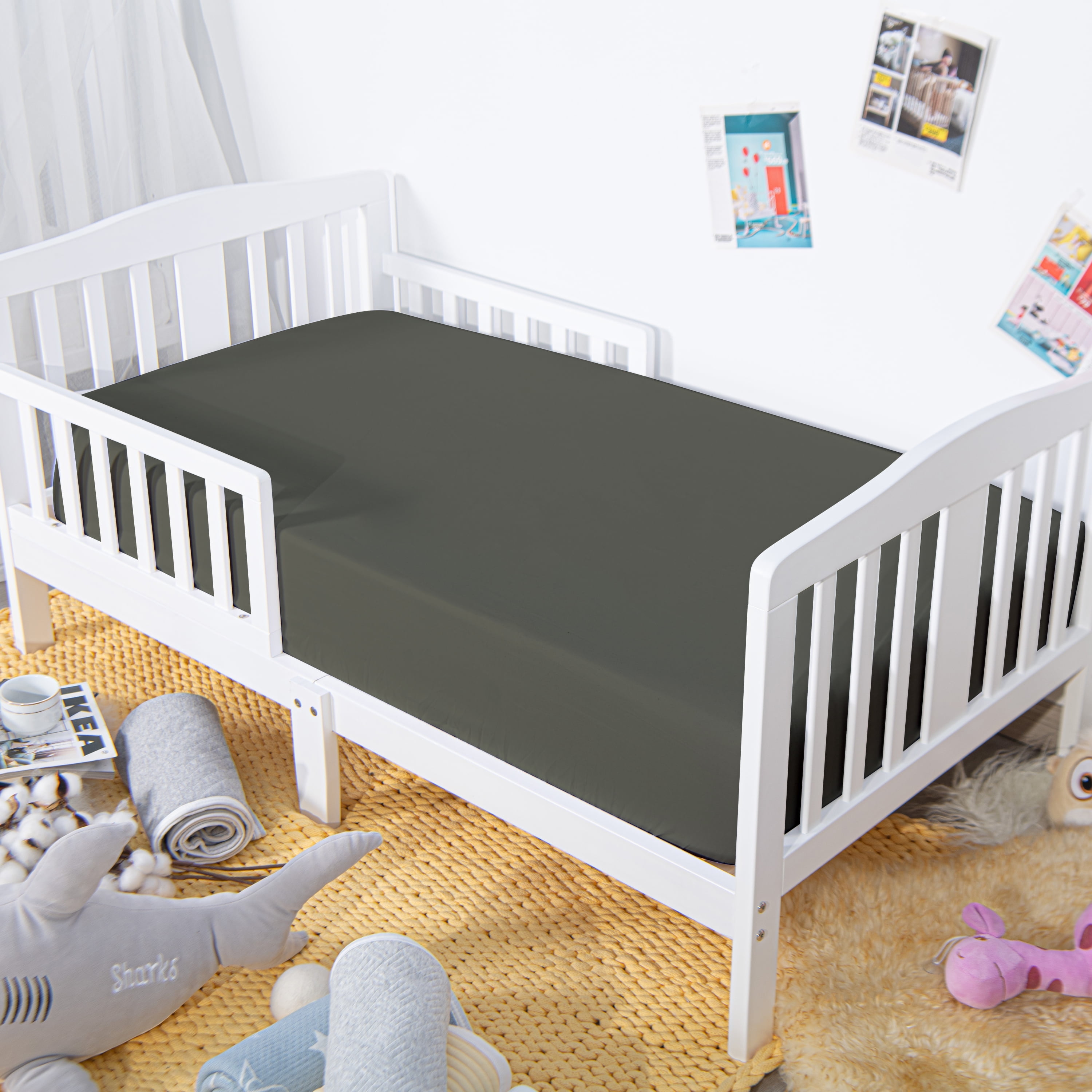 2 Pack Microfiber Easy Care Fitted Crib Sheet, Ultra Soft and Cozy Toddler Sheet for Baby Boys and Girls, Dark Gray, 28" x 52"