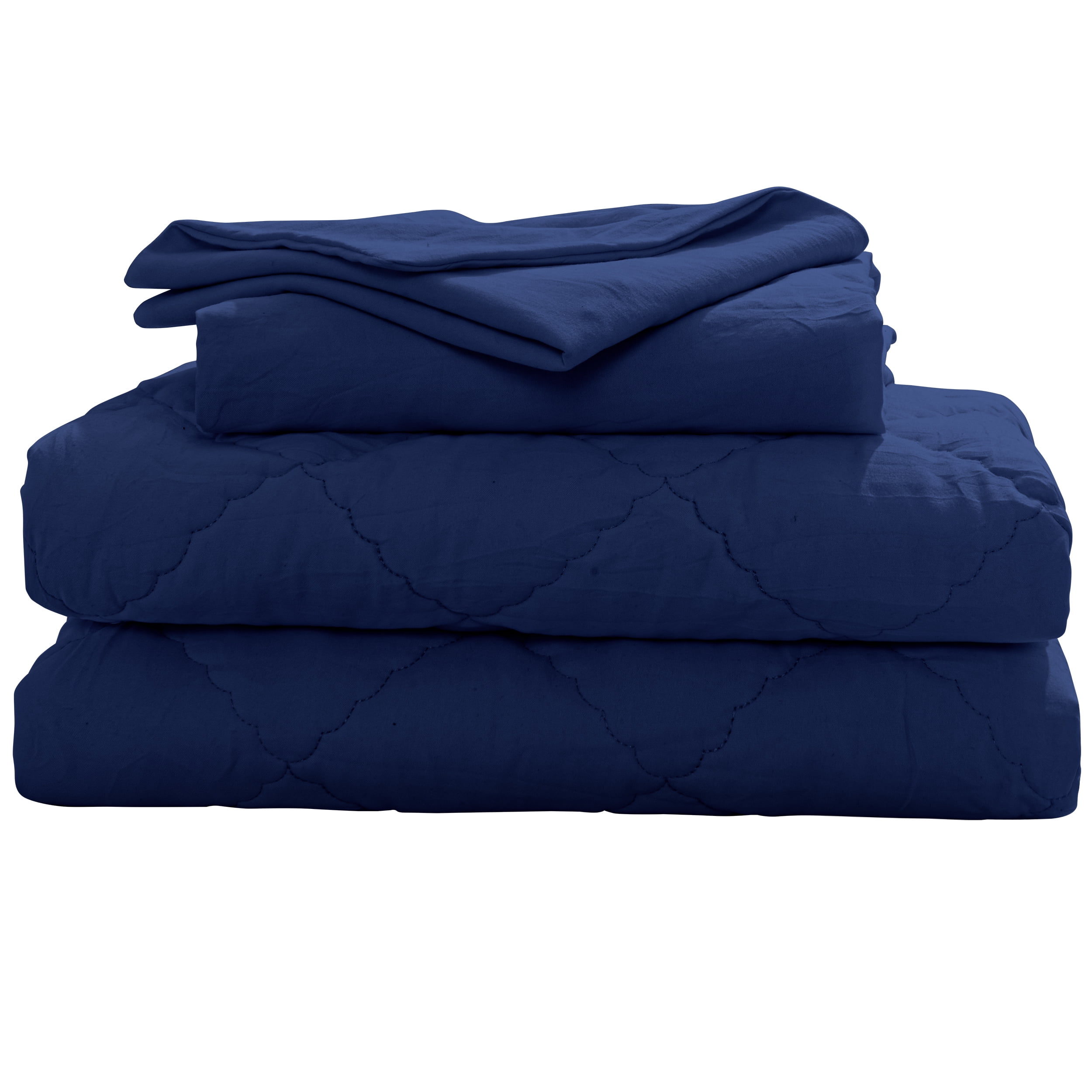 Organictune 4 Piece Microfiber Toddler Bedding Set, Breathable Crib Sheet Set for Boys and Girls, Includes Quilted Comforter, Flat Top Sheet, Fitted Sheet, Envelope Pillowcase, Navy Blue