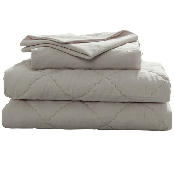 Organictune 4 Piece Microfiber Toddler Bedding Set, Breathable Crib Sheet Set for Boys and Girls, Includes Quilted Comforter, Flat Top Sheet, Fitted Sheet, Envelope Pillowcase, Smoke Gray