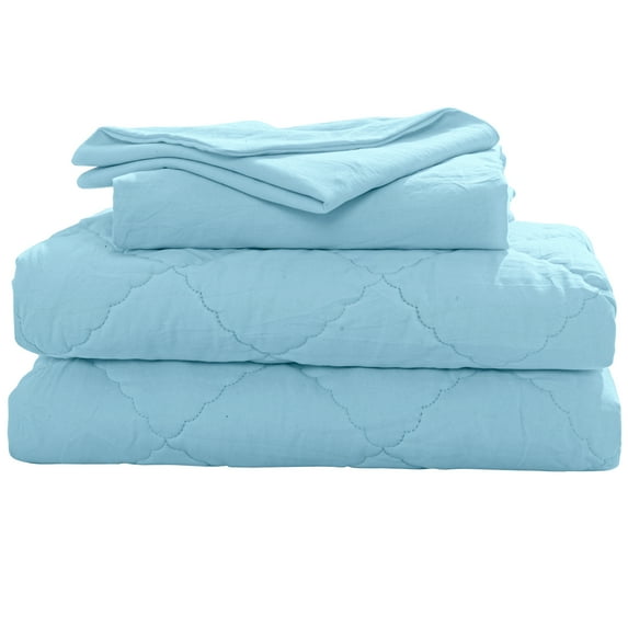 Organictune 4 Piece Microfiber Toddler Bedding Set, Breathable Crib Sheet Set for Boys and Girls, Includes Quilted Comforter, Flat Top Sheet, Fitted Sheet, Envelope Pillowcase, Aqua Blue