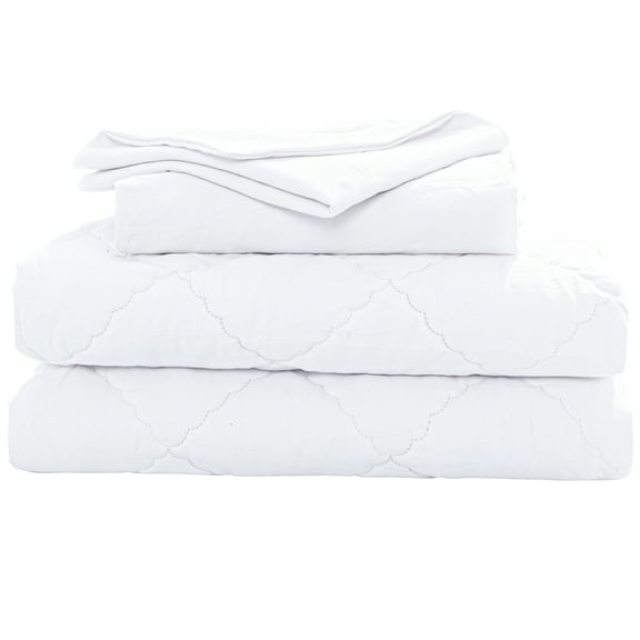 Organictune 4 Piece Microfiber Toddler Bedding Set, Breathable Crib Sheet Set for Boys and Girls, Includes Quilted Comforter, Flat Top Sheet, Fitted Sheet, Envelope Pillowcase, White