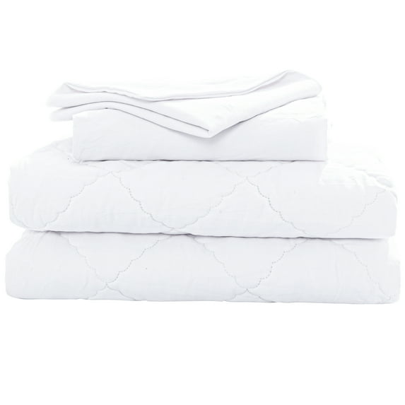 Organictune 4 Piece Microfiber Toddler Bedding Set, Breathable Crib Sheet Set for Boys and Girls, Includes Quilted Comforter, Flat Top Sheet, Fitted Sheet, Envelope Pillowcase, White