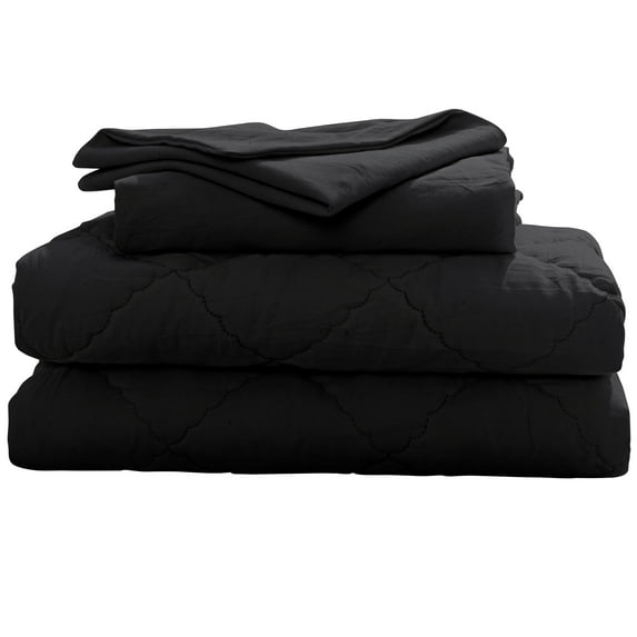 Organictune 4 Piece Microfiber Toddler Bedding Set, Breathable Crib Sheet Set for Boys and Girls, Includes Quilted Comforter, Flat Top Sheet, Fitted Sheet, Envelope Pillowcase, Black