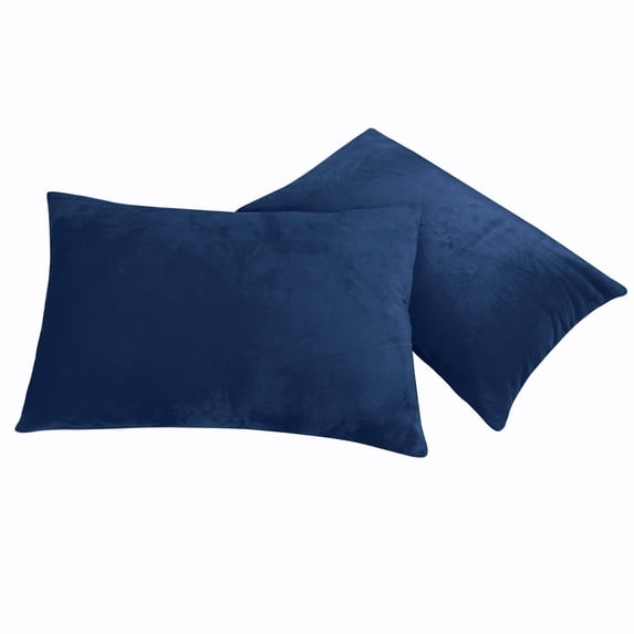 Organictune 2 Pack Velvet Pillowcases, Ultra Soft and Cozy Luxury Zippered Pillow Cases, Navy Blue, Queen, 20" x 30"