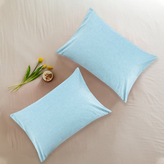 Organictune 2 Pack Washed Cotton Pillowcases, Soft and Shrink Resistant Envelope Closure Pillow Cases, Blue, King, 20" x 36"