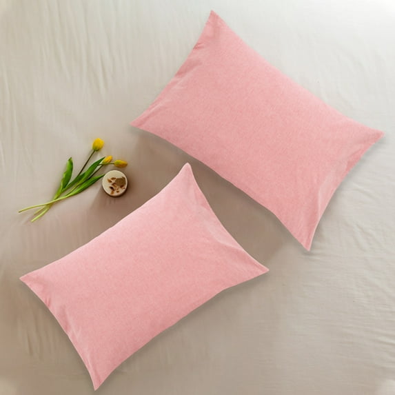 Organictune 2 Pack Washed Cotton Pillowcases, Soft and Shrink Resistant Envelope Closure Pillow Cases, Red, Queen, 20" x 30"