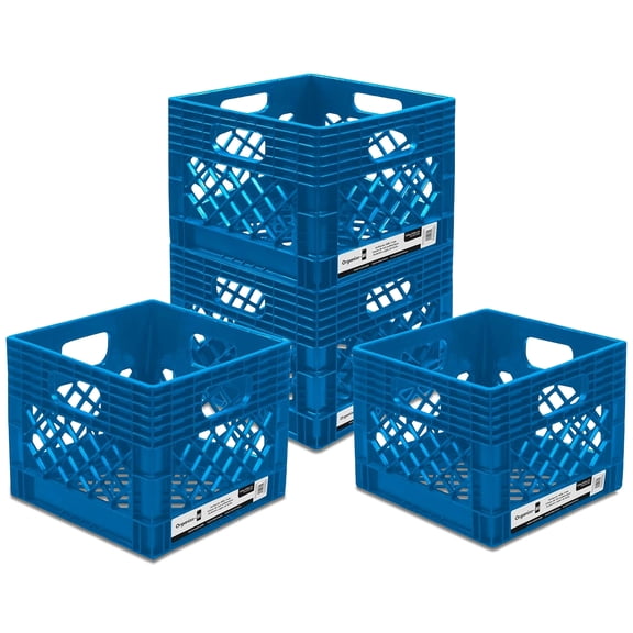 ORGANIZE-IT! Storage Milk Crate, Heavy-Duty Versatile Box Organizers, Blue, 4 Pack