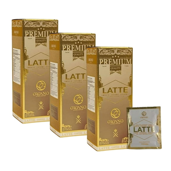 ORGANO Gourmet Cafe Latte, 100% Certified Ganoderma Lucidum (3 Boxes of 20 Sachets)