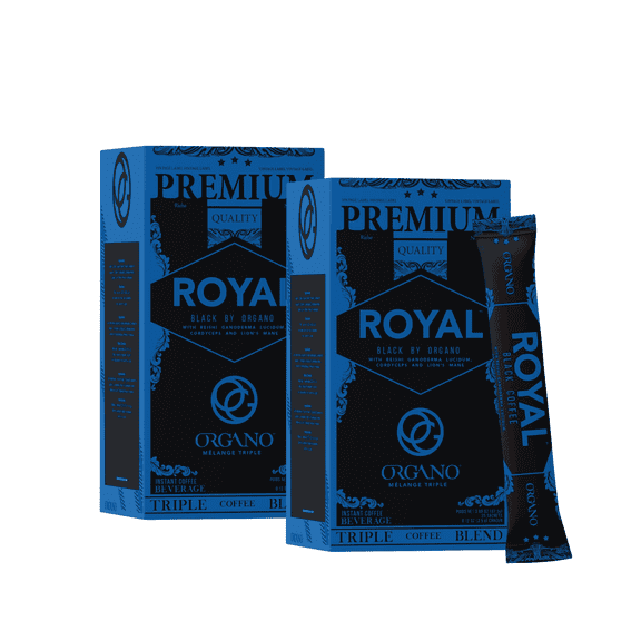 ORGANO Royal Black Medium Dark Roast Instant coffee. Infused with Triple Mushroom Blend, Ganoderma, Cordyceps and Lion's Mane. Aromatic and flavorful Ground Coffee Beans (25 Sachets) - 2 Pack