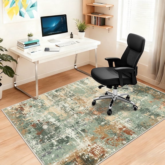 ORGOWEL Office Chair Mat for Hardwood Floor/Tile Floor 47"x59" Non Slip Desk Chair Mat Low Pile Computer Gaming Chair Rug for Rolling Chair Protector for Office Den Computer Desk, Green Abstraction