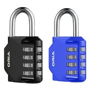 ORIA 2 Pack Combination Locks 4 Digit Outdoor Waterproof Padlock, Black & Blue