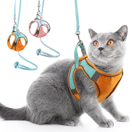ORIA Cat Harness and Leash for Walking, Pet Harness, Soft Adjustable Vest Harnesses with Reflective Strips and Chest Strap, Easy Control Breathable Jacket for Dog Cat, Orange, S