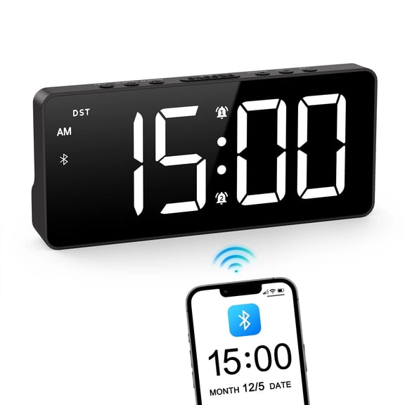 ORIA Digital Alarm Clock 7'' LED Clock with Bluetooth Sync Time Bedside Alarm Clock Auto Time Sync for Home Office Use