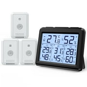ORIA Indoor Outdoor Thermometer with 3 Wireless Sensors, Digital Hygrometer Thermometer, Black