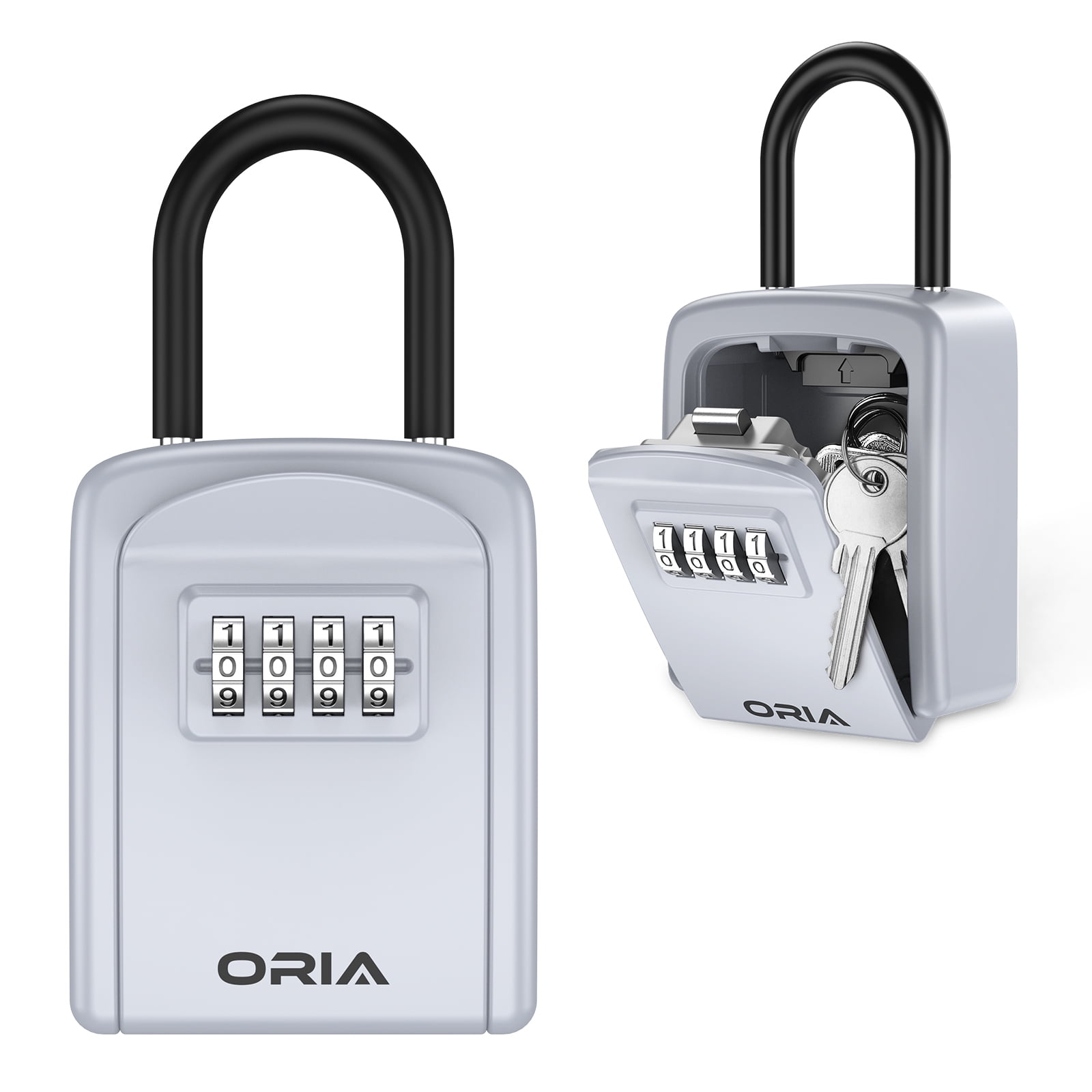 ORIA Key Lock Box, Waterproof Wall Mounted Key Safe Box, 4 Digit Combination  Key Storage Lock Box, 5 Keys Capacity, New Silver 