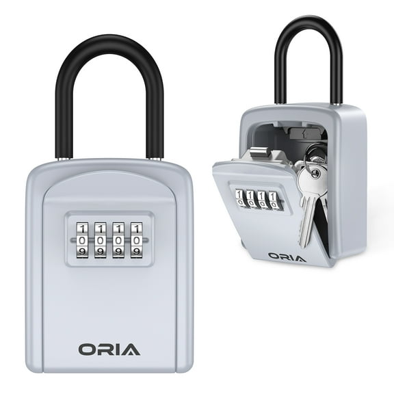 ORIA Key Lock Box, Waterproof Wall Mounted Key Safe Box, 4 Digit Combination Key Storage Lock Box, 5 Keys Capacity, New Silver