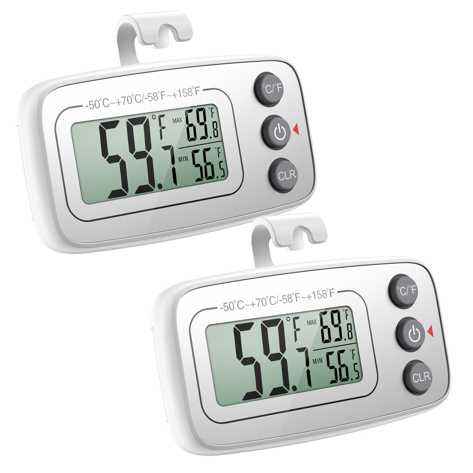 ORIA Refrigerator Thermometer with Large LCD Display, 2 Pack Digital Freezer Thermometer, Silver