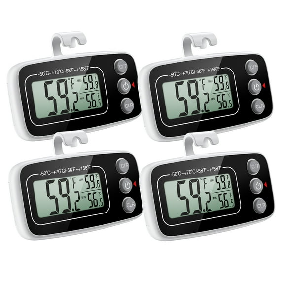 ORIA Refrigerator Thermometer with Large LCD Display, 4 Pack Digital Freezer Thermometer, Black