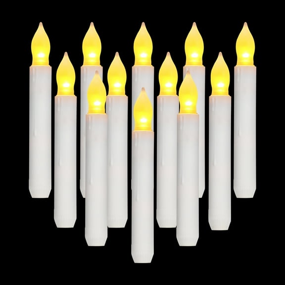 ORIA Set of 12 Flamelesss LED Taper Candles with Warm Yellow Flickering Flame Light, Battery Operated Flameless Candles, for Church Party Halloween Decorations