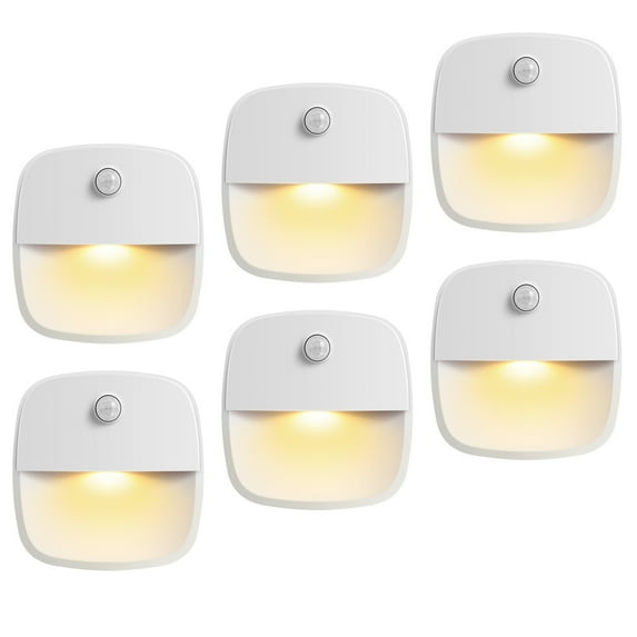 ORIA Upgraded Motion Sensor Light, Cordless Battery-Powered LED Night Light, Closet Lights Stair Lights, Safe Lights for Hallway, Bathroom, Bedroom, Kitchen (Warm White - Pack of 6)