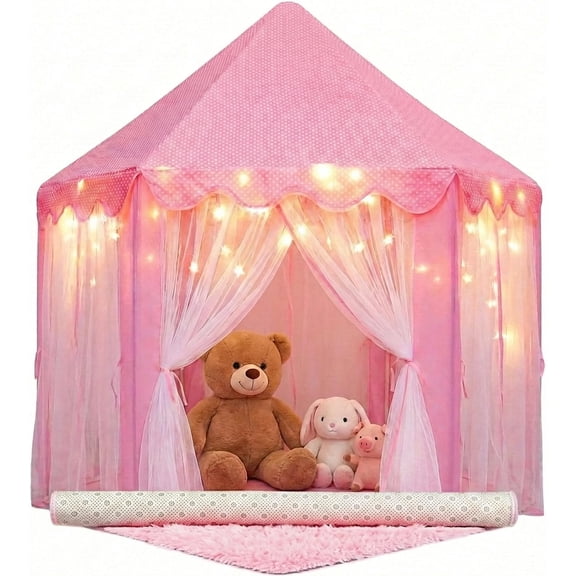 ORIAN Princess Castle Play Tent for Girls with Rug and Star Lights, Pink