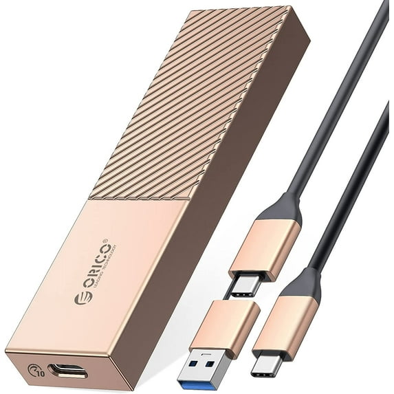 ORICO 10 Gbps m.2 NVME SSD Enclosure Adapter with 2-in-1 Cable,USB 3.2 Gen 2 to PCI-E M-Key/(B+M) Key Type C Tool Free Aluminum Enclosure Support UASP Trim for NVME/SATA SSDs 2242/2260/2280