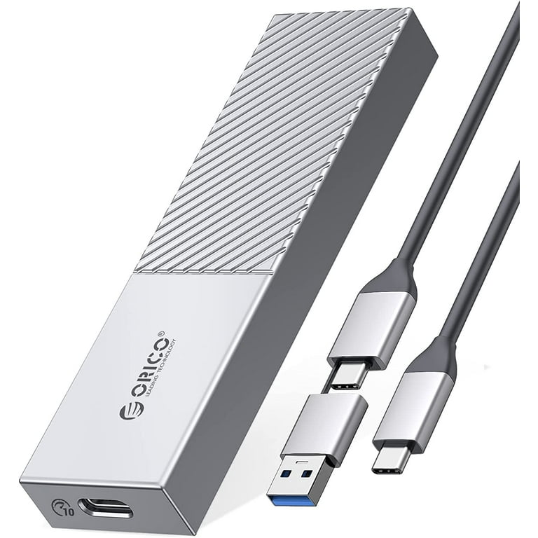 ORICO 10 Gbps m.2 NVME SSD Enclosure Adapter with 2-in-1 Cable,USB 3.2 Gen  2 to PCI-E M-Key/(B+M) Key Type C Tool Free Aluminum Enclosure Support UASP  Trim for NVME/SATA SSDs 2242/2260/2280 