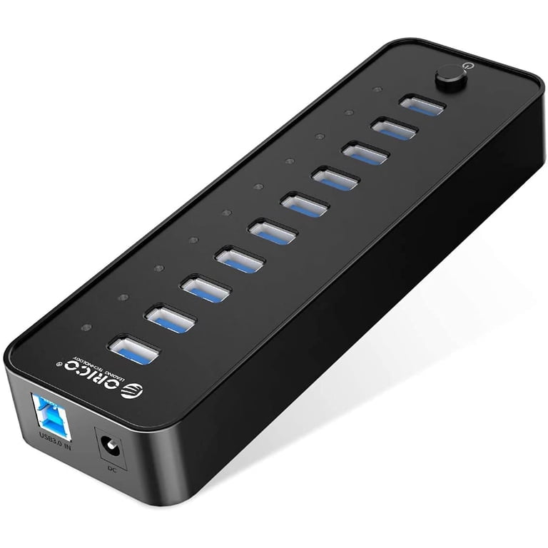 36W 8-Port USB 3.0 Hub With Power Adapter - 12V/3A For PC, Laptop, Mac, Fast Charging