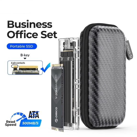 ORICO 1TB External SSD for Laptop 500MB/s Read Speed Portable SSD M2 NGFF SATA SSD with M.2 Enclosure & Bag for Business Officer Desktop PC