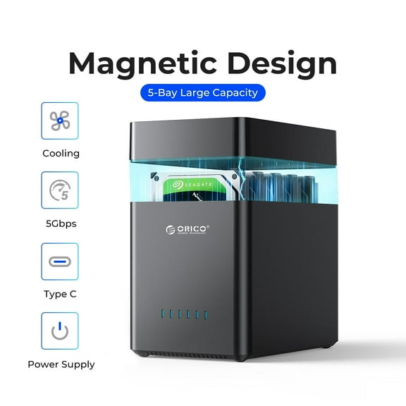 ORICO 3.5/2.5 inch 5 Bay Hard Drive Docking Station USB C to SATA 5Gbps External Hard Drive Enclosure up to 5*16TB,Built-in Fan for Data Backup