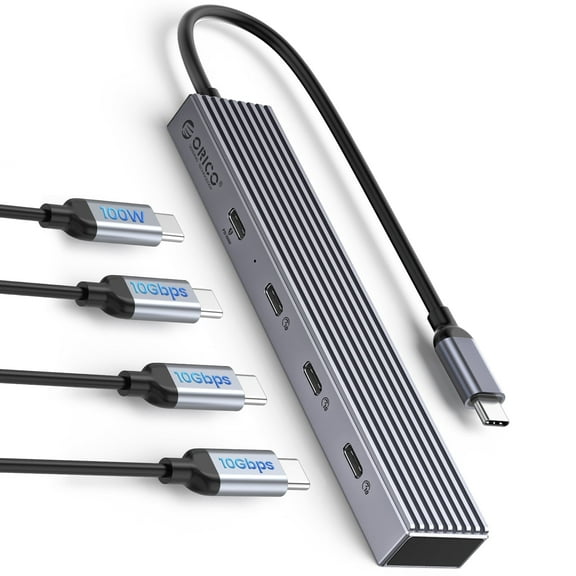 ORICO 4 in 1 HUB C Hub USB-C Adapter with 3 USB3.2 Gen2 10Gbps Type-C+1 100W PD Ultra-Slim usb splitter for laptop for MacBook, Mac Pro, Mac mini, iMac, Surface Pro, XPS, PC, Flash Drive, Mobile HDD