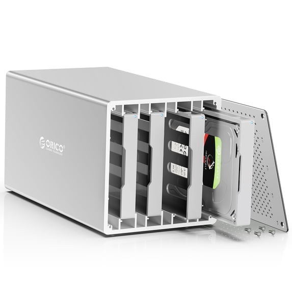 ORICO 4 Bay Hard Drive Enclosure Aluminum USB3.0 to SATA with Bracket for 2.5 3.5 inch SSD HDD Screws Mounting Hard Drive Enclosure Support 80TB(4x20TB)-WS400U3