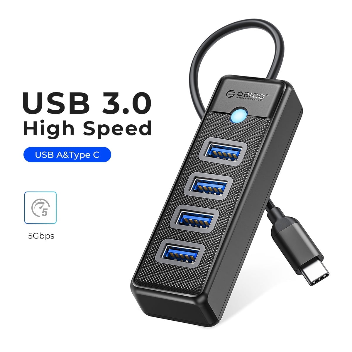 ORICO 4 Ports USB C Hub for Mac, Laptop, Flash Drive, Ipad Pro,USB 3.1 Type C to USB 3.0 Adapter
