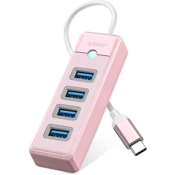 ORICO 4 Ports USB C Hub for Mac, Laptop, Flash Drive, Ipad Pro,USB 3.1 Type C to USB 3.0 Adapter Multiport USB Splitter with 0.5ft Cable,Pink