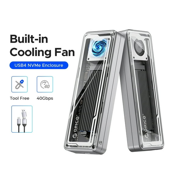 ORICO 40Gbps M.2 SSD Enclosure Max 8TB with Cooling Fan USB4 PCIe4.0 NVME Enclosure Aluminum Compatible Thunderbolt 3/4 for MAC(No Drive)