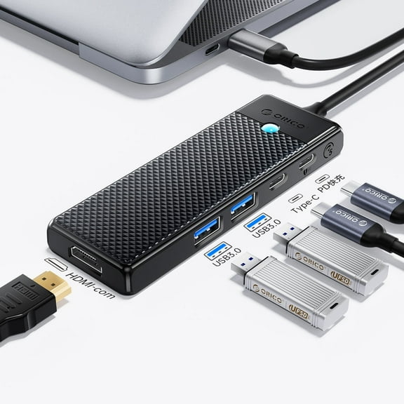 ORICO 5 IN 1 USB C Hub USB C Docking Station Laptop Docking Station with 4K@30HZ HDMI, PD100W, 2 USB A Port, USB C Port HUB For Windows Mac