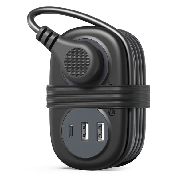 ORICO 5-in-1 Compact Travel Power Strip, Cruise Ship Approved with 2 AC Outlets & 2 USB Ports (1 USB-C Charge), 3.7ft Cord - Ultra-Portable for Cruise, Hotel, Dorm,Office(Black)