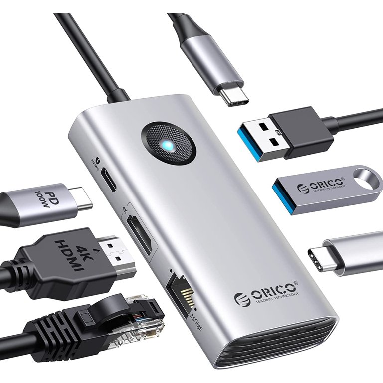 ORICO 6-in-1 USB C Docking Station USB C to Ethernet 2.5G Adapter 